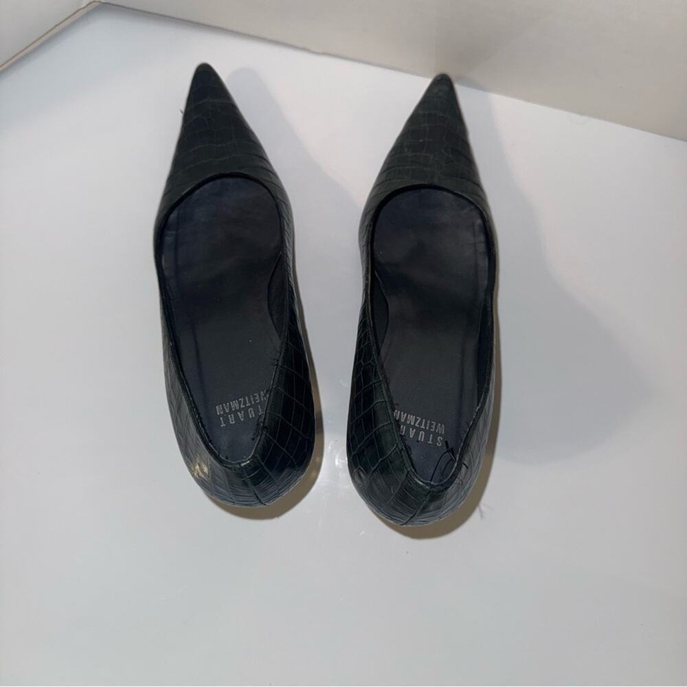 STUART WEITZMAN Pointed Toe Croc-Embossed Women’s Kitten Heels in Dark Green 8 - Picture 6 of 7